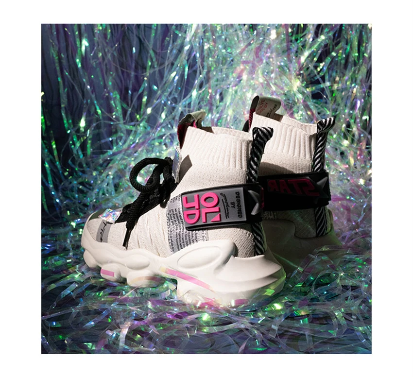 IGU/женские кроссовки; обувь на плоской платформе; tenis feminino; эластичные носки; флуоресцентная обувь с высоким берцем; женская обувь; большие размеры 41, 42