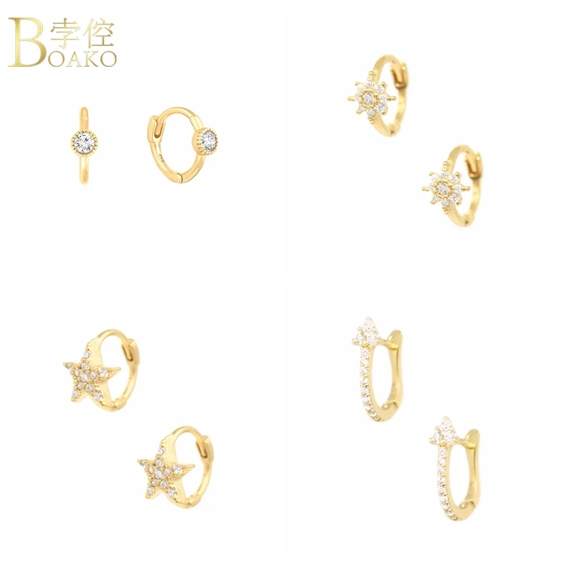 

BOAKO 925 пробы серебряные серьги хугис для Для женщин Звезда Pendiente пирсинг Ohrringe Хооп серьги Роскошные ювелирные украшения подарки CZ