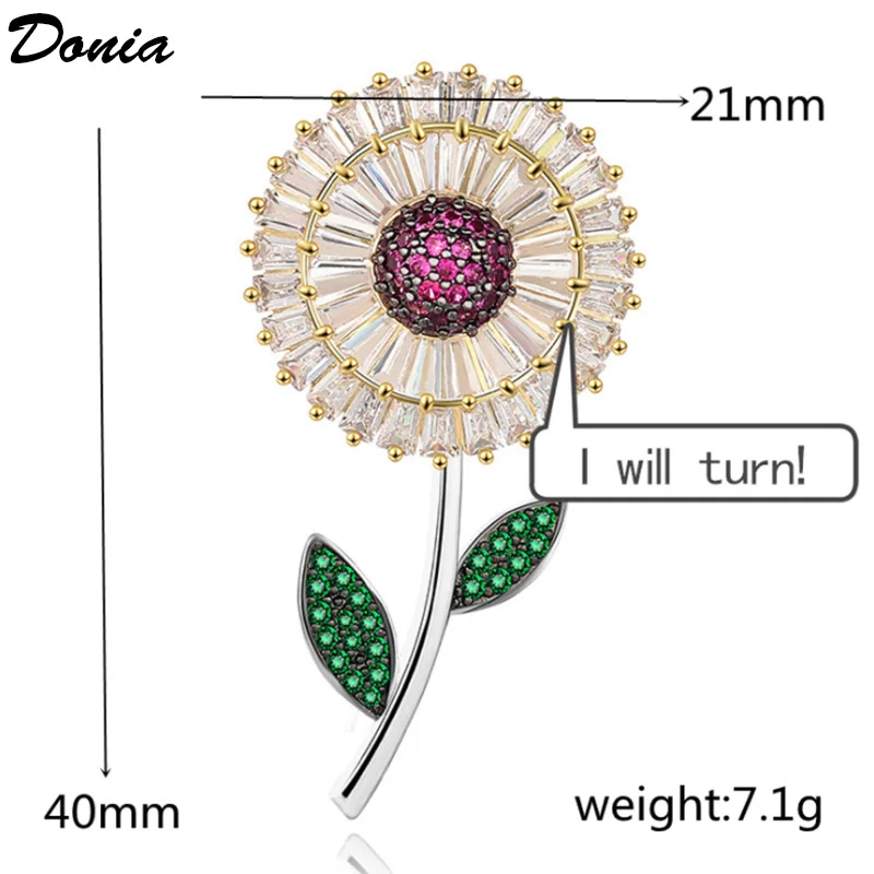 

Donia Jewelry Fashion Cute Korean Rotating Brooch Micro Inlaid AAA Zircon Sunflower Corsage Coat Pin Zircon Flower Brooch
