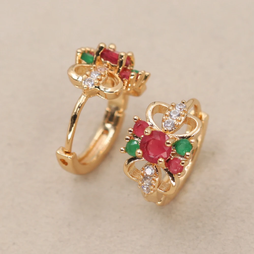 Богемные серьги кольца цветок для женщин золотое покрытие Радуга Циркон Мода