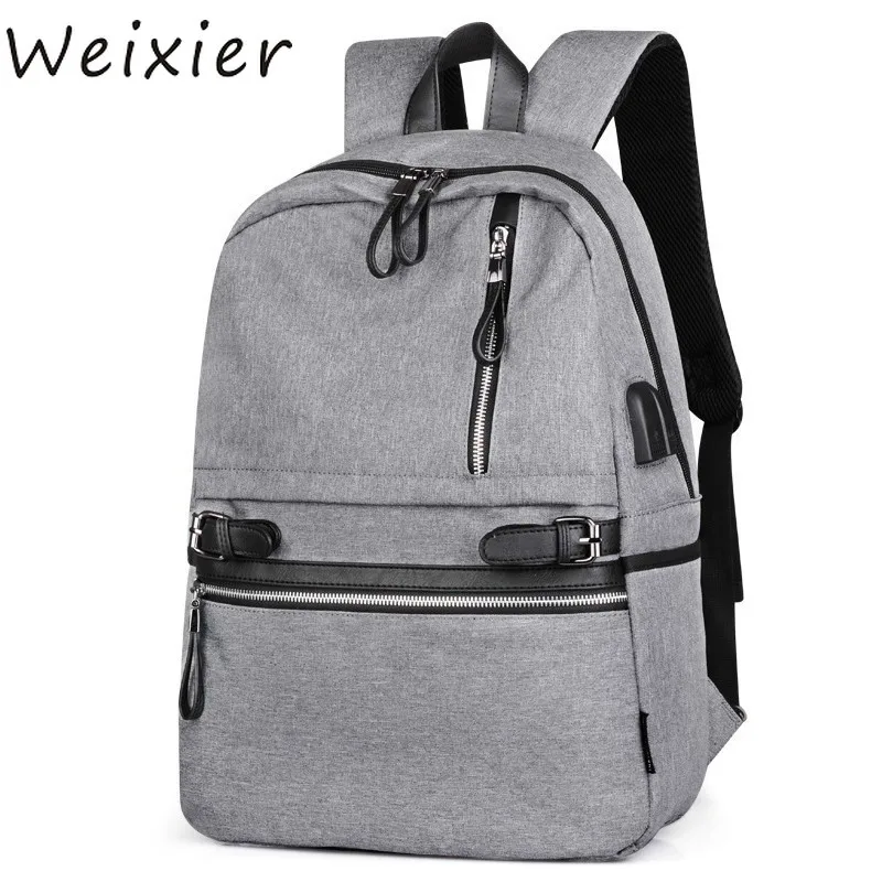 

WEIXIER Men Fashion Anti Theft Laptop Backpack School Travel Organizer PU Leather For Male Boy Waterproof USB Charging Bag V3-38