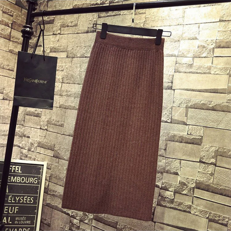 Женские юбки осенне зимняя теплая трикотажная прямая юбка ребристая средней