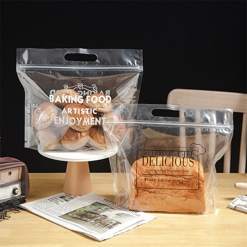LBSISI Life-bolsas de pl&aacute;stico transparentes para pan en rodajas, con asa, para galletas, dulces, embalaje para tostadas, rasgado a mano, cepillado, 50 unids/lote-3