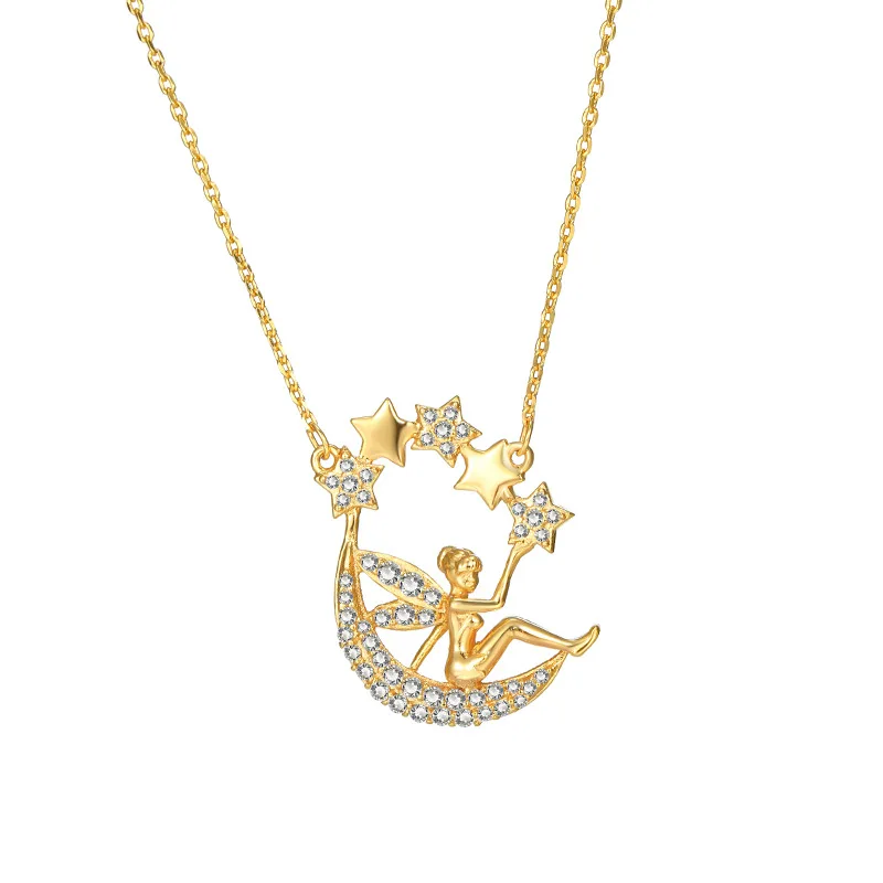 

Ожерелье женское позолоченное с подвеской в виде ангела, 24 карата