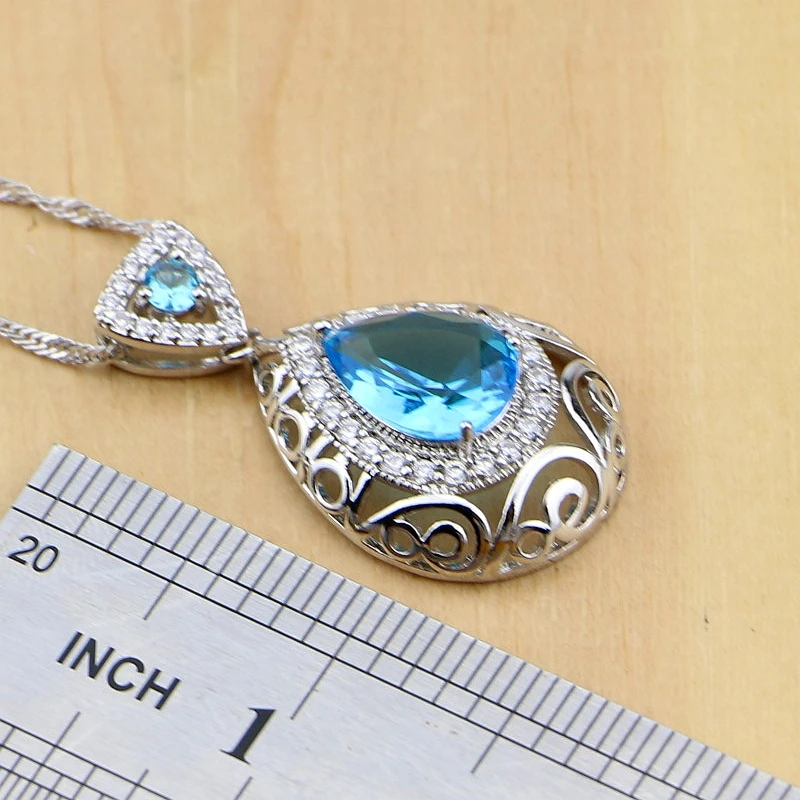 Женский ювелирный комплект из серебра 925 пробы синяя блестящая Свадебная