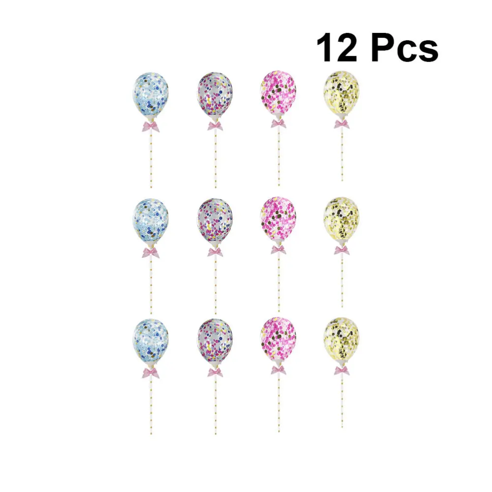 

12pcs 5 Inches Confetti Balloons Cake Toppers Latex Balloons Cake Picks Birthday Cupcake Decoration Dessert Insert Party Favor(