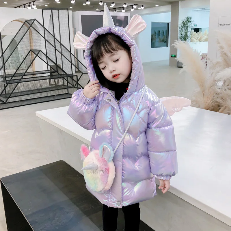 

Winter Long Thick Warm White Down Jacket For Girls Coat Cute Cartoon Unicorn Hooded Kids Parkas Children Waterproof Outwear 2-8Y