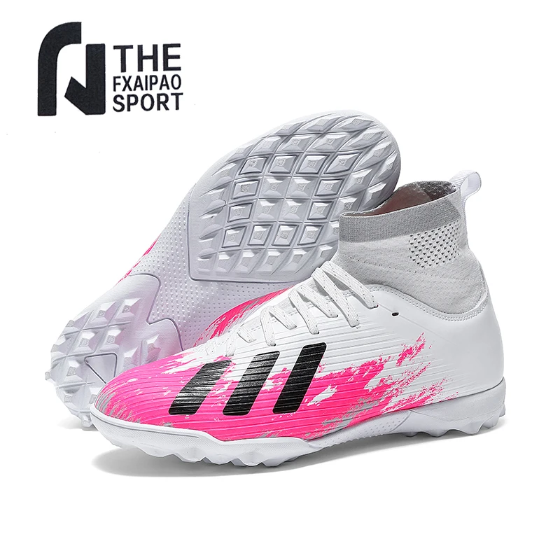

Men's Soccer Shoes Teenager High Ankle Cleats Antiskid Grass Training Football Boots FG/TF Kids Breathable Soft Outdoor Sneakers
