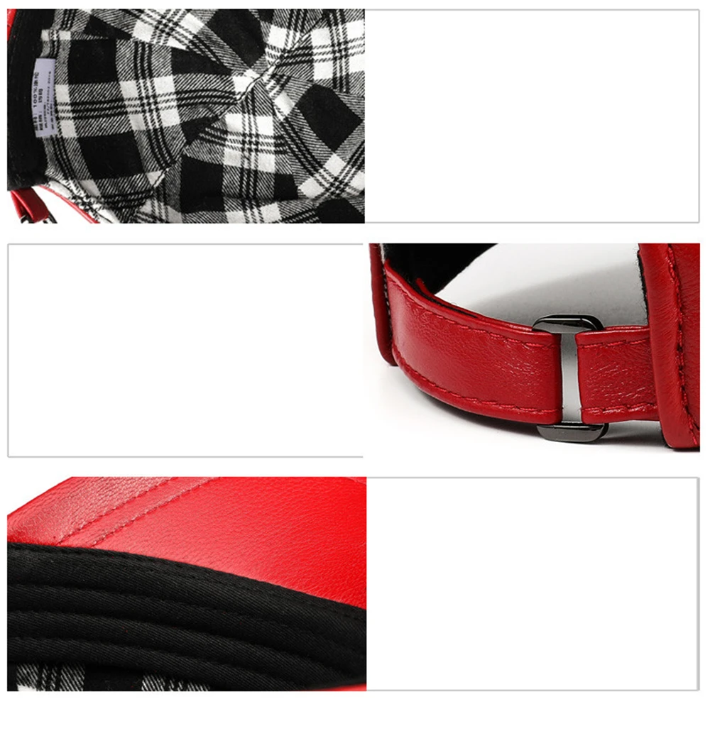 

LA SPEZIA Baseball Cap Genuine Leather Solid Red Caps for Men Women Real Sheepskin Adjustable Unisex Spring Autumn Dad Hats