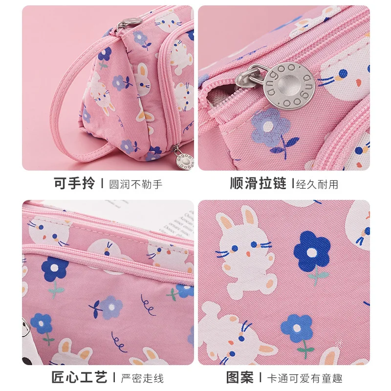 

New Pencil Bag Kawaii Cartoon Pen Case Ruler Eraser Storage Stationery School Supplies Side-Open Pink Pouch Holder Gift Box Love