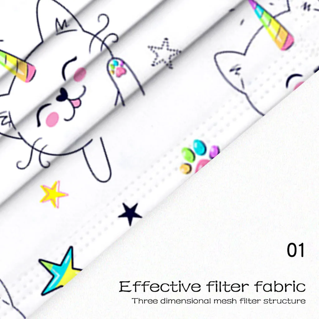 

50pc Kid Disposable Rainbow Cat Dustproof Face Mask For Children 3ply Ear Loop Breathable Protective Masks Mascarilla 5#