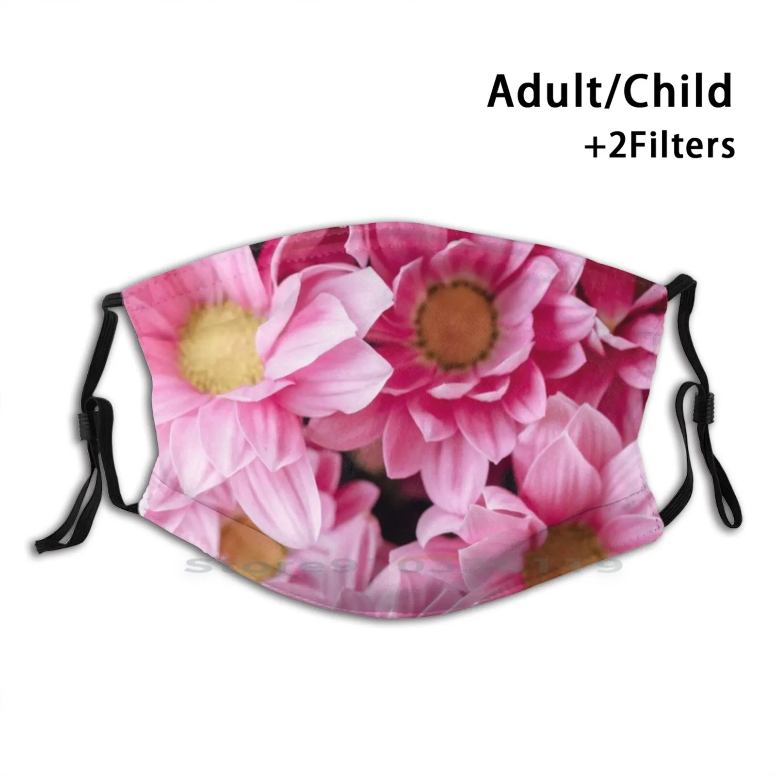 

Маска для рта многоразовая с цветочным принтом, фильтр Pm2.5 для детей «сделай сам», крупный план розовых цветов, розовый желтый сад