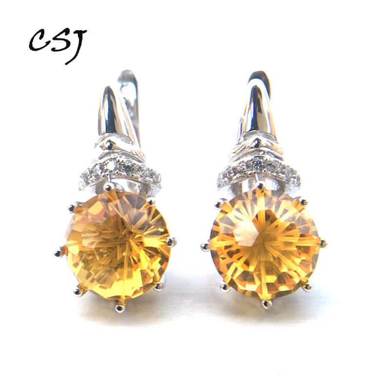 Женские серьги с цитрином CSJ круглые из стерлингового серебра 925 пробы 4 карат