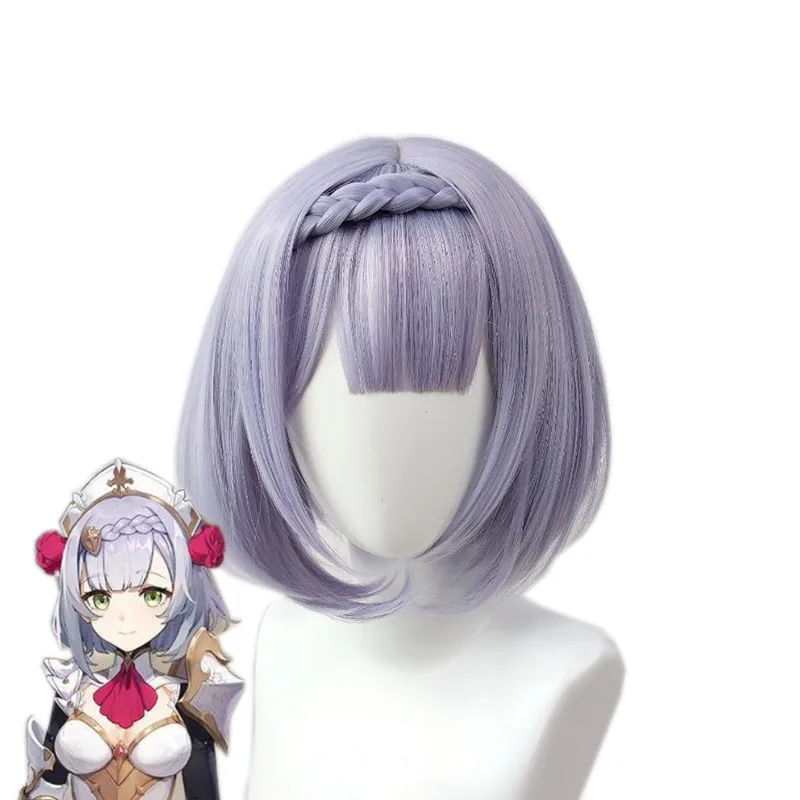 

Genshin Impact Noelle Cosplay Wigs Game Cos Short Light Purple Braided Wig with Bangs Heat Resistant Synthetic Hair