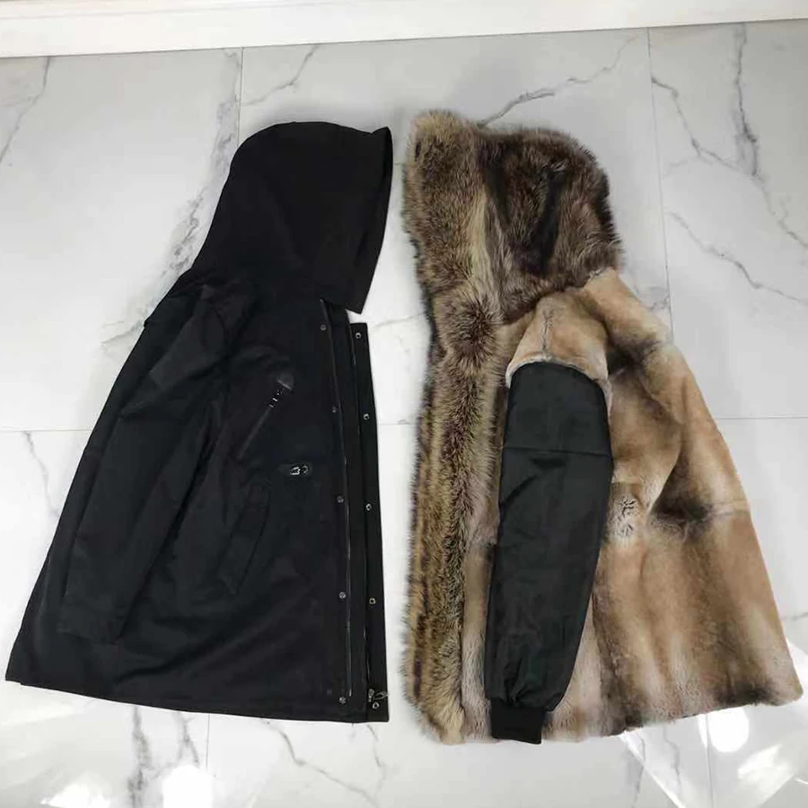 2022 Hot Style Mens Winter Outwear Real Fox Fur Collar Rabbit Fur Lined Hooded Parka