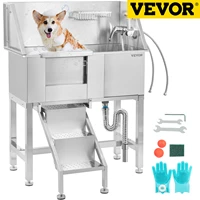 vevor 34 inch dog grooming tub stainless steel pet grooming tub with faucet and accessories for dog washing station pet bath tub