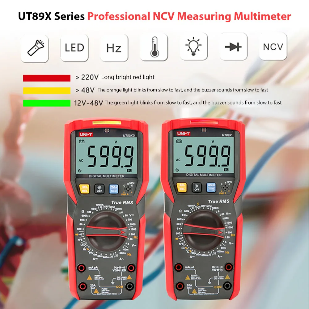 

UNI-T UT89X UT89XD Digital Electrician'S Multimeter True RMS NCV 20A Current AC DC Voltmeter Capacitance Resistance Tester