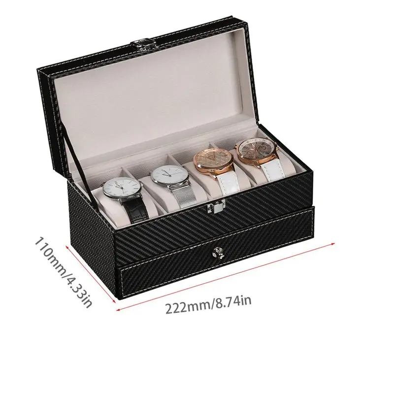 

Carbon Fiber 2 layers 4-bit box with Drawer Watch Box Storage Watches Display Storage Box Case Jewelry Watch Collector Case