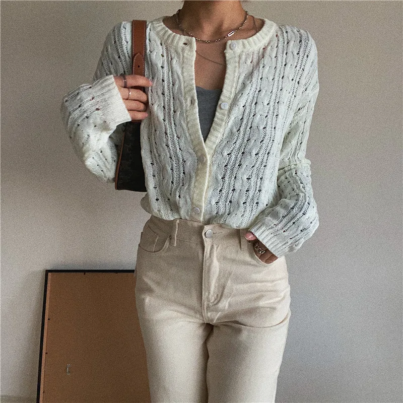 

ZCWXM зимняя Осенняя вязаная женский кардиган с длинным рукавом Y2k свитер женская уличная одежда корейский Кардиган винтажный кардиган свите...