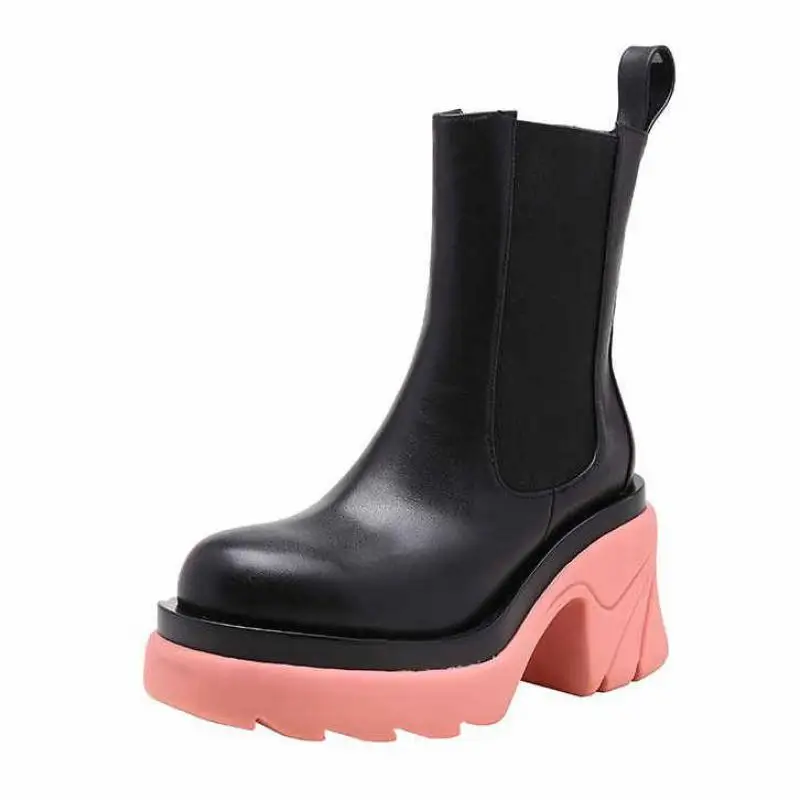 

Осенние ботинки с узором, женские ботинки челси на толстой подошве, Зимние ботильоны из воловьей кожи, модные женские короткие ботинки на то...