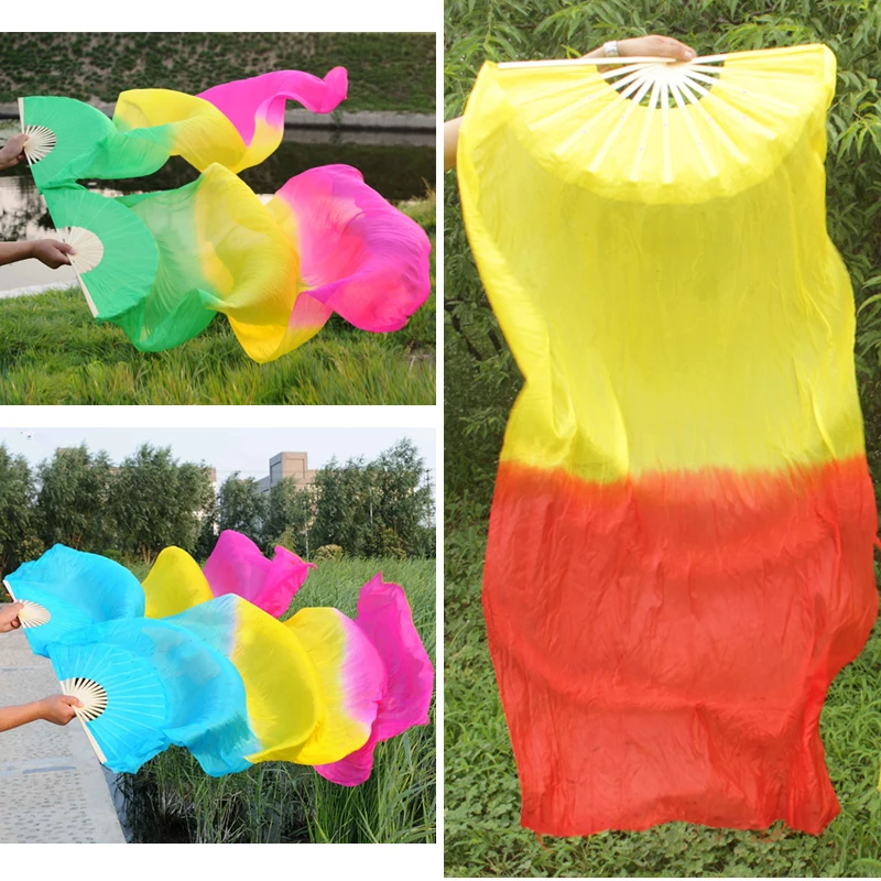 1.5m Long Tail Performance Party Show Costume Bamboo Belly Silk Folding Chinese Dance Hand Fan images - 6