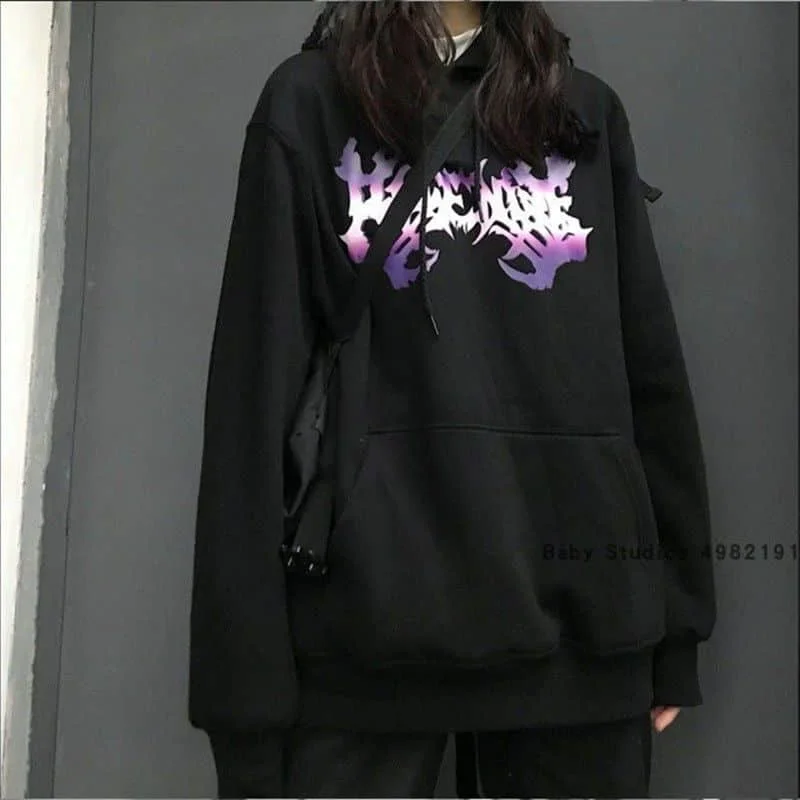 

Sweatshirts Men And Women Autumn And Winter Korean Version Of Totem Printing Loose Black Loose Hooded Hooded Jacket Print