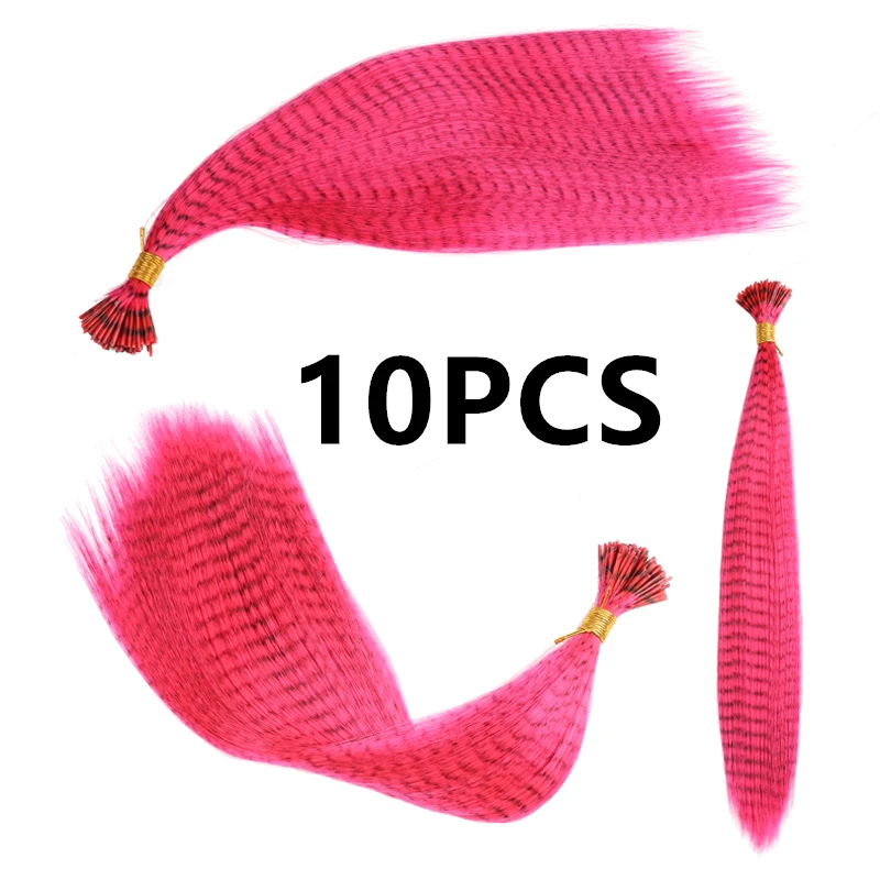 10PCS Pink Набор из 10 шт. красочные очаровательные гризли перья для наращивания волос Длинные прямые парикмахерские принадлежности кольца со звеньями для волос - Цвет: 10PCS Pink