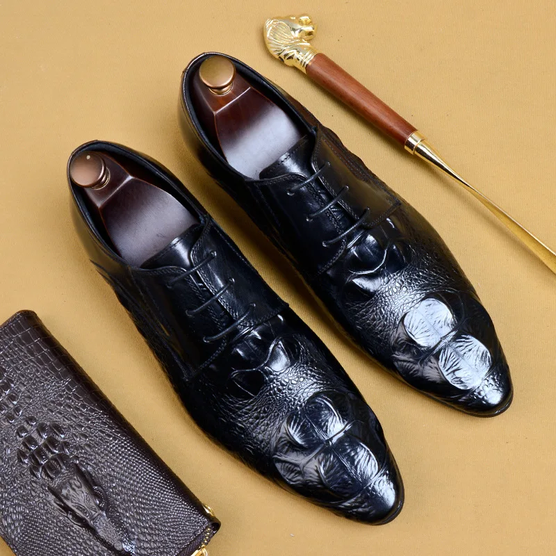 

pointed genuine leather crocodile handmade business dress men's shoes