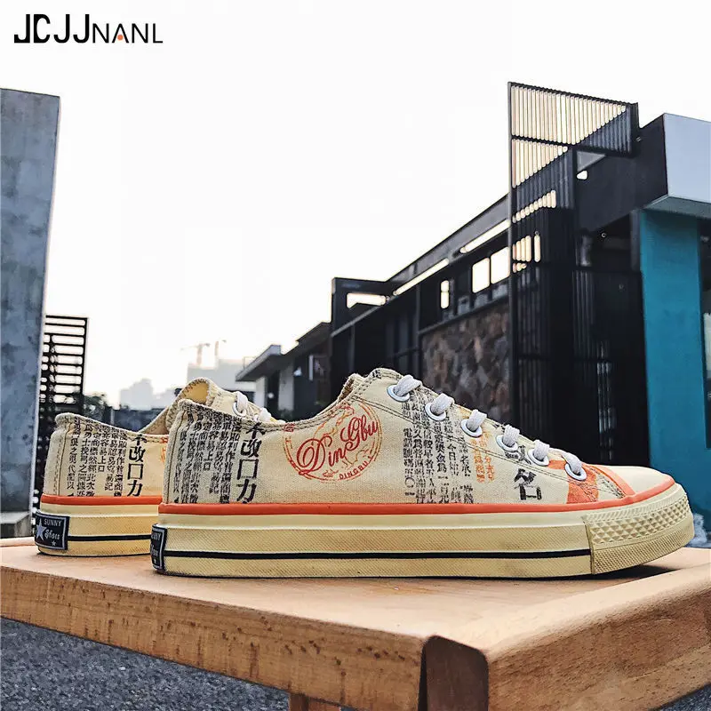 2019 New Style Low Top MEN'S SHOES Breathable Thin Cloth Shoes Men's Trendy Students Canvas Korean-style Cool Graffi | Обувь