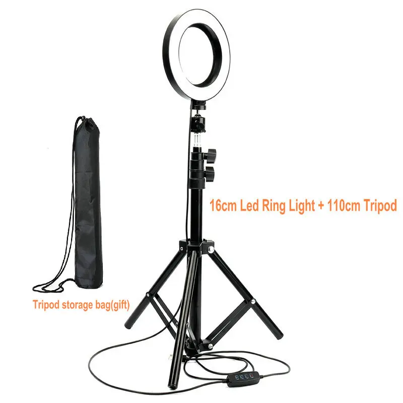 light 110cm tripod 16 см/" Led кольцо заполняющий свет лампы селфи свет с треногой для видео макияж YouTube живой поток для iphone смартфон для huawei - Цвет: light 110cm tripod