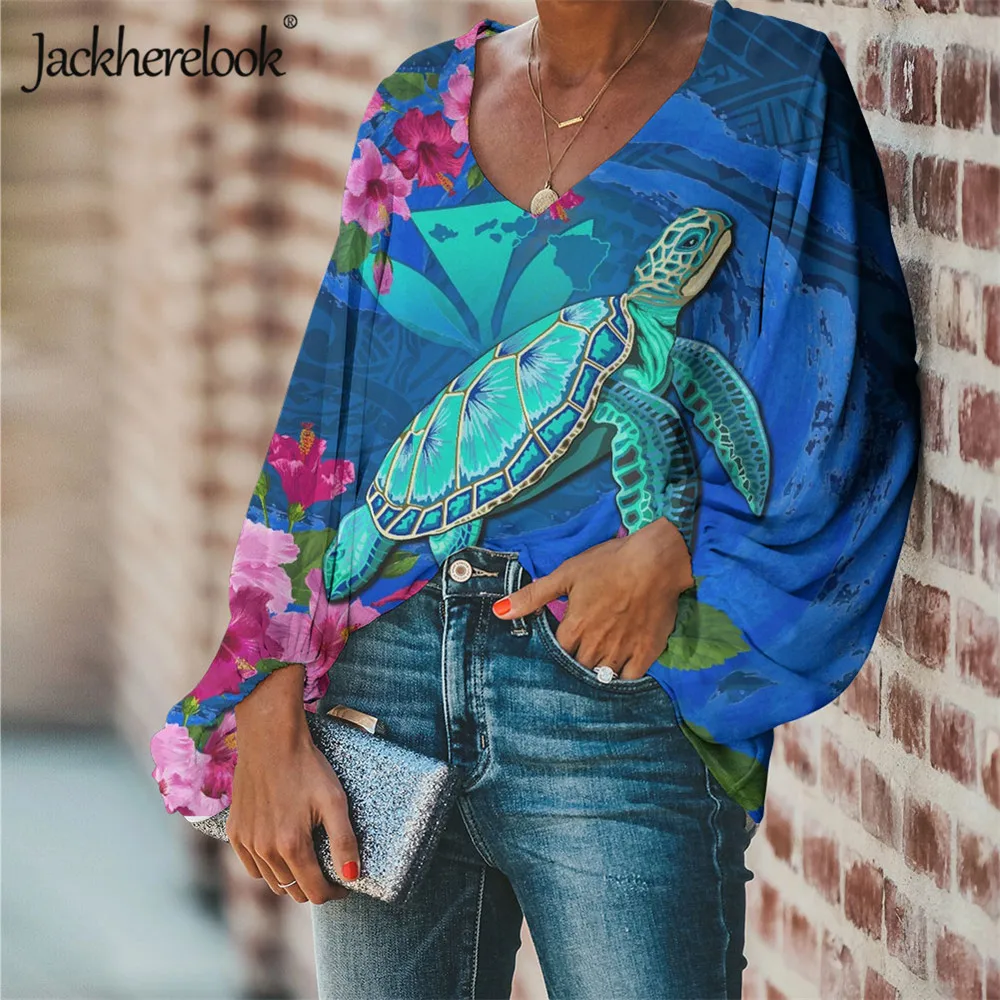 

Jackherelook женские блузки 2020 модная одежда с длинным рукавом офисная рубашка канака маоли черепаха китайская роза», топы с принтом размера плюс