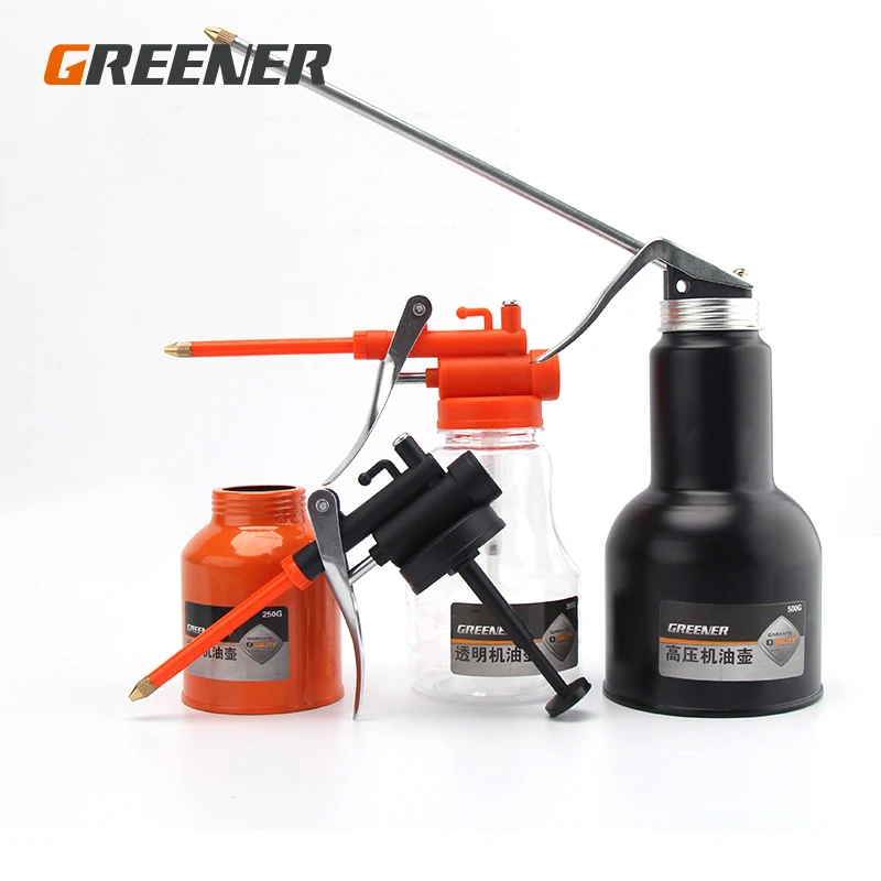 

Greener Hardware Tool Transparent Oil Can 250ml 300ml 350ml 500ml Plastic Hose Refueling Pot High Pressure Oiler Oil Gun