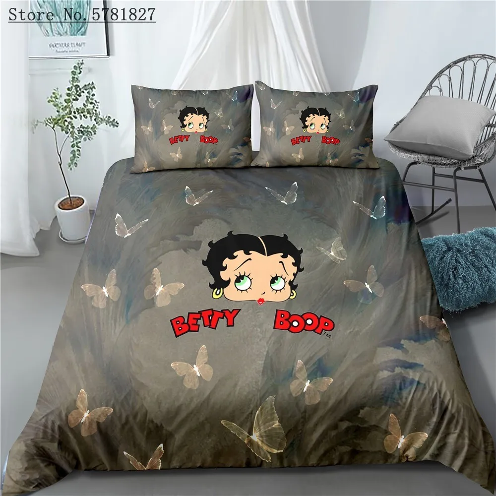 

2/3 Pieces Betty Boop Bedding Set 3D Print Cartoon Anime Duvet Cover Set Sexy Lady Girls Bed Quilt Cover Pillowcase(No Sheets)