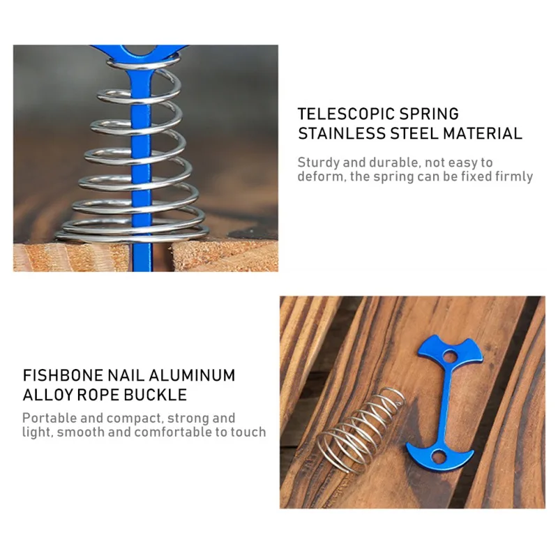 

Outdoor Tent Rope Tensioners 5 Colors Adjustable Fishbone Deck Anchor Pegs Windproof Octopus Deck Nail + Carabiner Tent