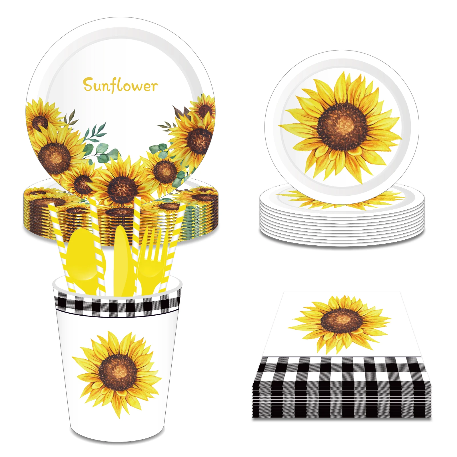 

Summer Flowers Sunflowers Baby Shower Party Disposable Tableware Sets Plates Cups Napkins for Kids Oh Baby Birthday Party Decors