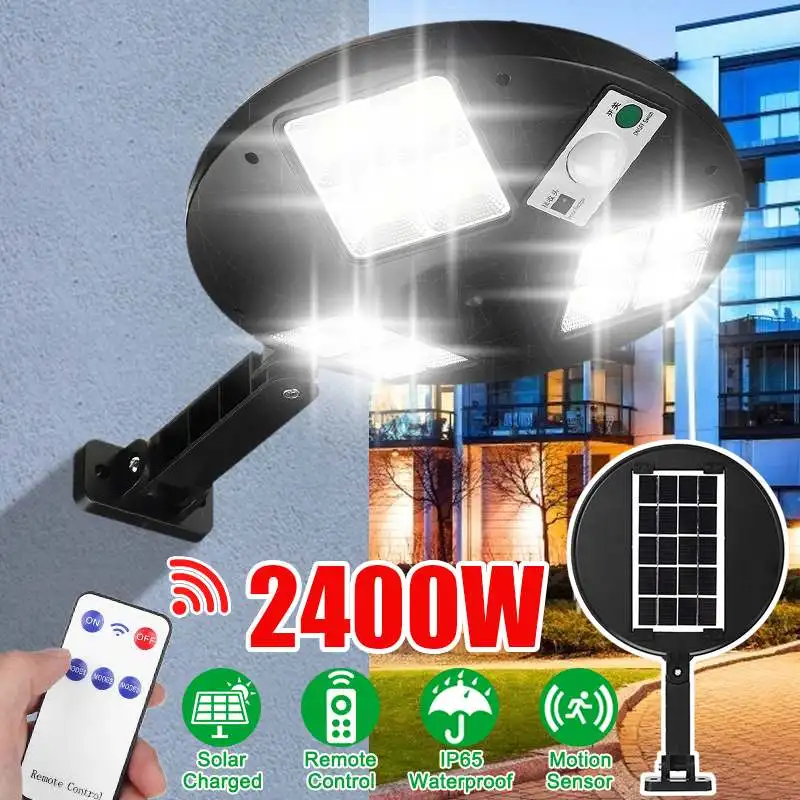 

2400W Outdoor Solar LED Street Light Waterproof Wall Lamp PIR Sensor Human Induction COB Industrial Garden Square Road Lamp