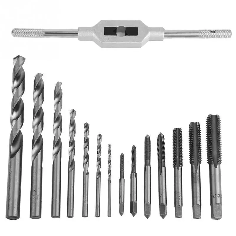 

16Pcs Tap Die Set Alloy Steel Tap Wrench Screw Taps Twist Drill Bit Set Metal Processing Tools Thread Plugs Taps