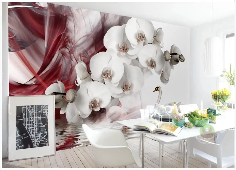 3d обои на заказ фотообои современный красивый Лебедь фаленопсис декор для
