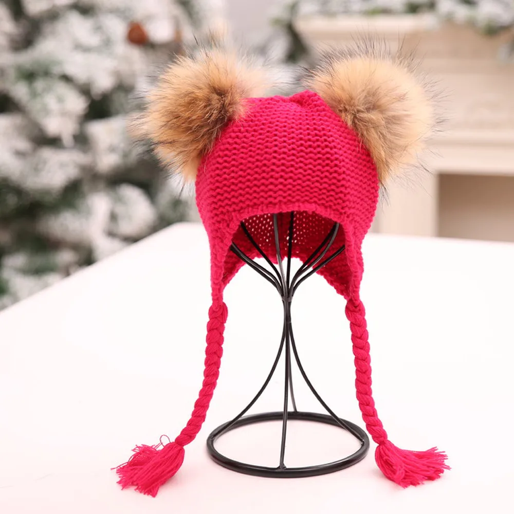 Детская зимняя шапка шапочка с помпоном бини собачка כבзимние зимние вязаные