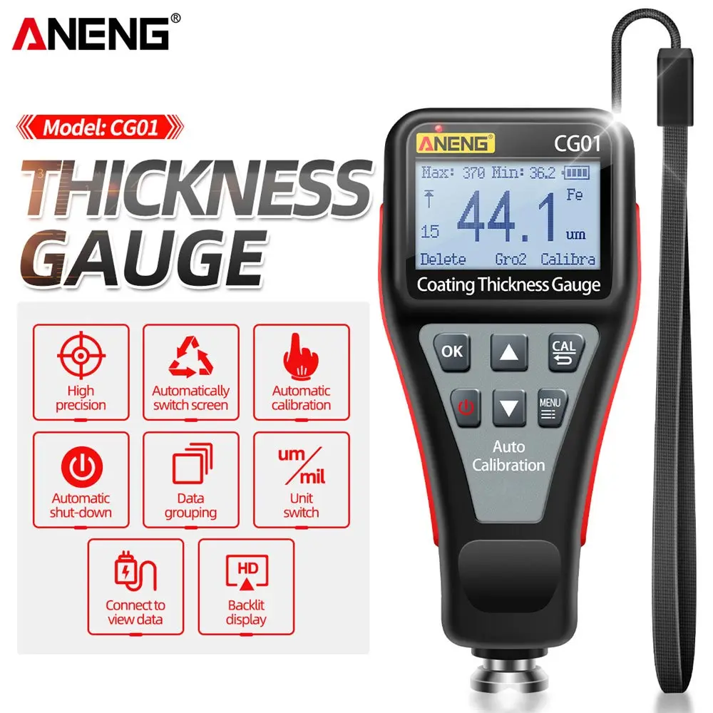 

ANENG Paint Thickness Gauge Backlight LCD Automatic Shutdown Digital Gauge For Automotive Coating Thickness Gauge Tools