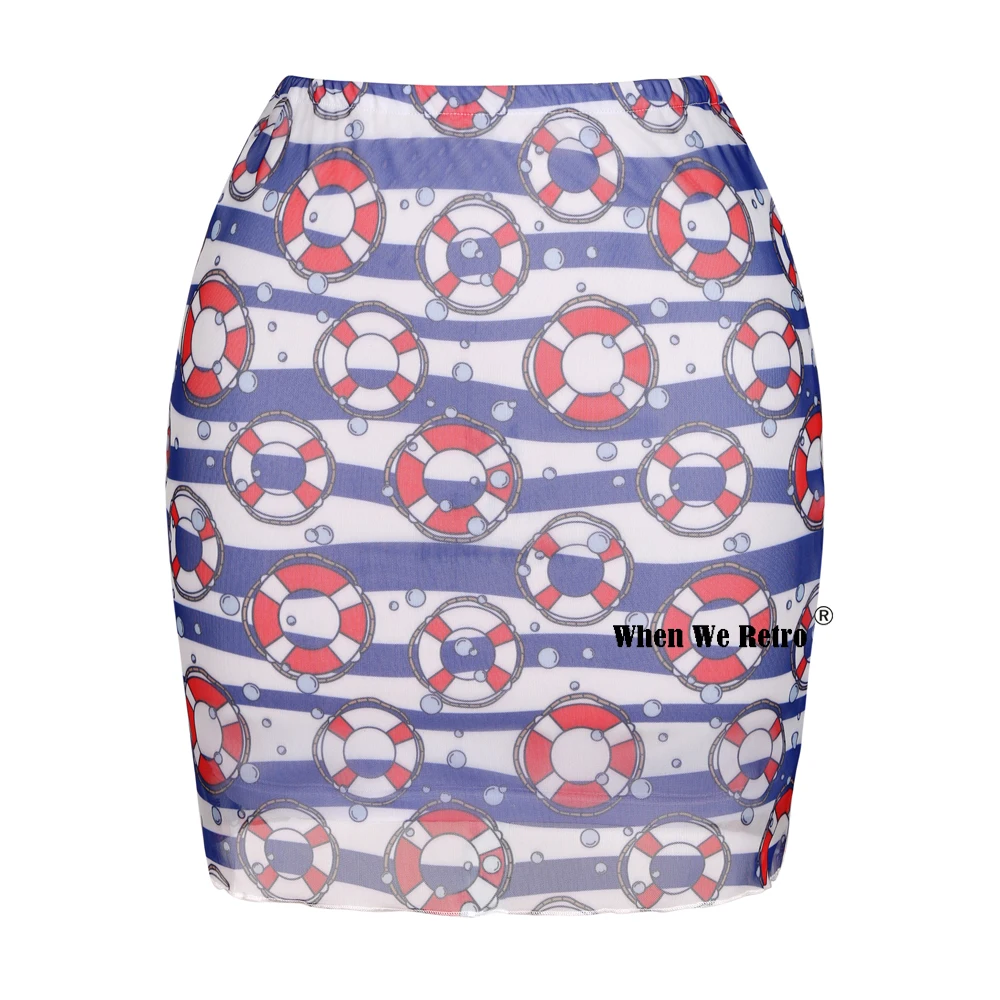 Мини юбка в полоску плавательный кольцо с принтом женская летняя SS0014 Y2K Корейском