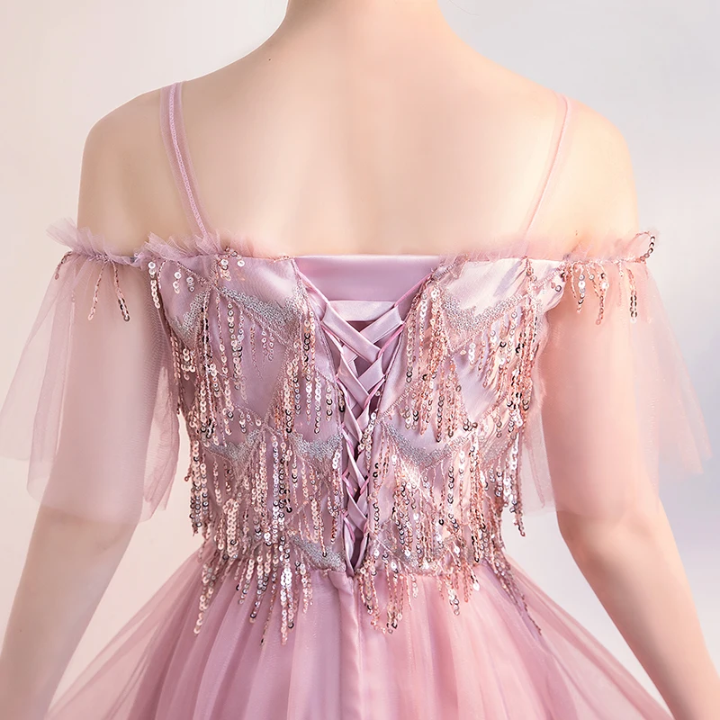 Розовое платье подружки невесты размера плюс Тюлевое с пайетками для выпускного