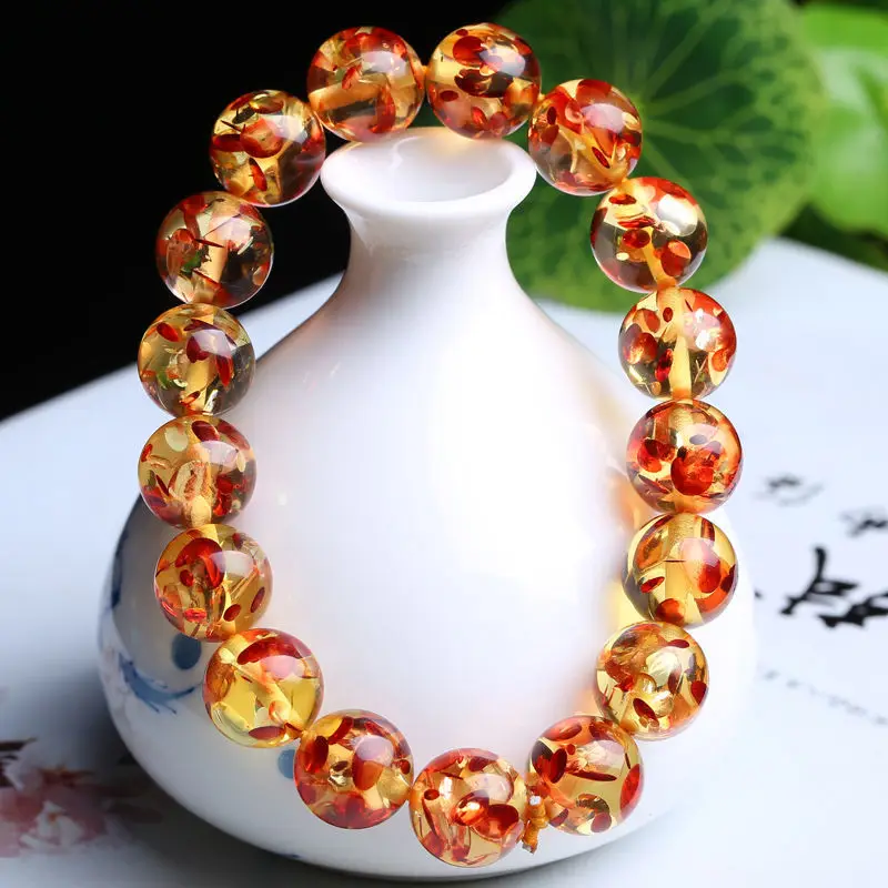 

Amber Beeswax Flower-pearl Bracelet Bracelet 14mm Fashion New Men's and Women's Gifts