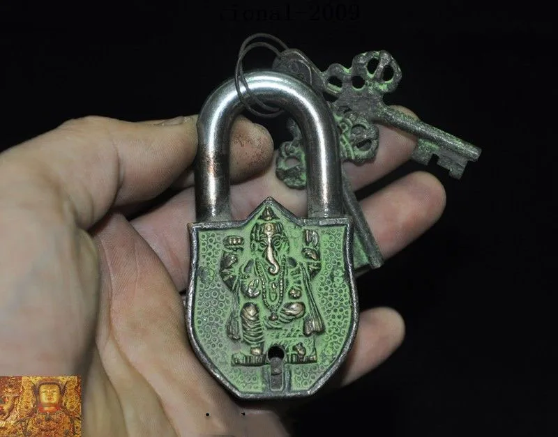 Свадебное украшение 3 дюйма Старый тибетский бронзовый замок с 4 руками слон