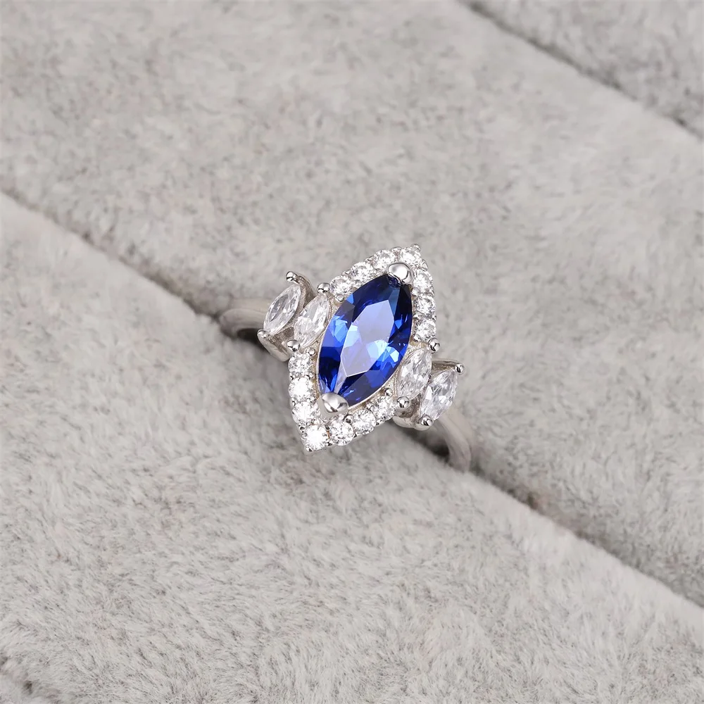 

Best selling European and American S925 silver fashion wedding ring blue water drop crystal luxury jewelry women's gift