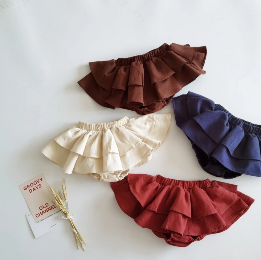 Summer 2021 Baby Kids Girls Satin Ruffle PP Shorts Lace Girls Bloomers Shorts Infant Solid Color Fashion Summer Short Panties