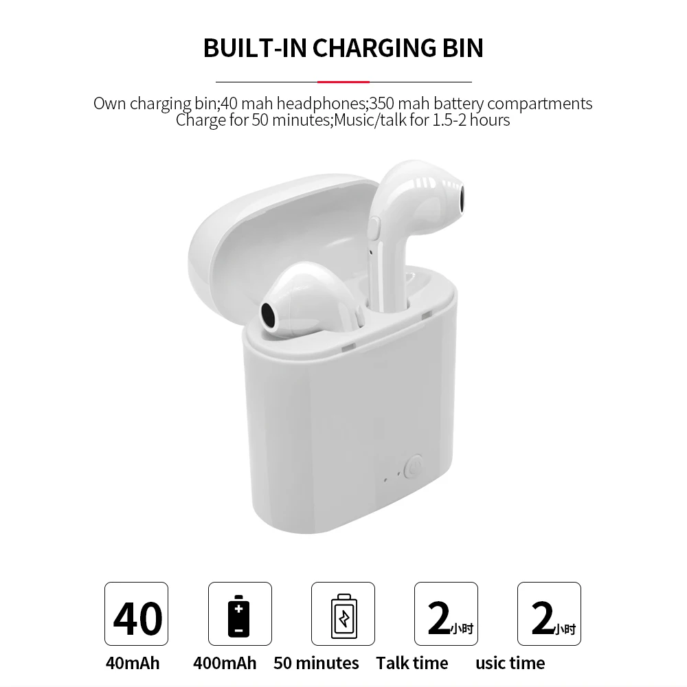 

I7s TWS Bluetooth Headphones Earphones for Air Pods All Smart Phone Support Noise Reduction Hot Sale Wireless Headphones In-ear