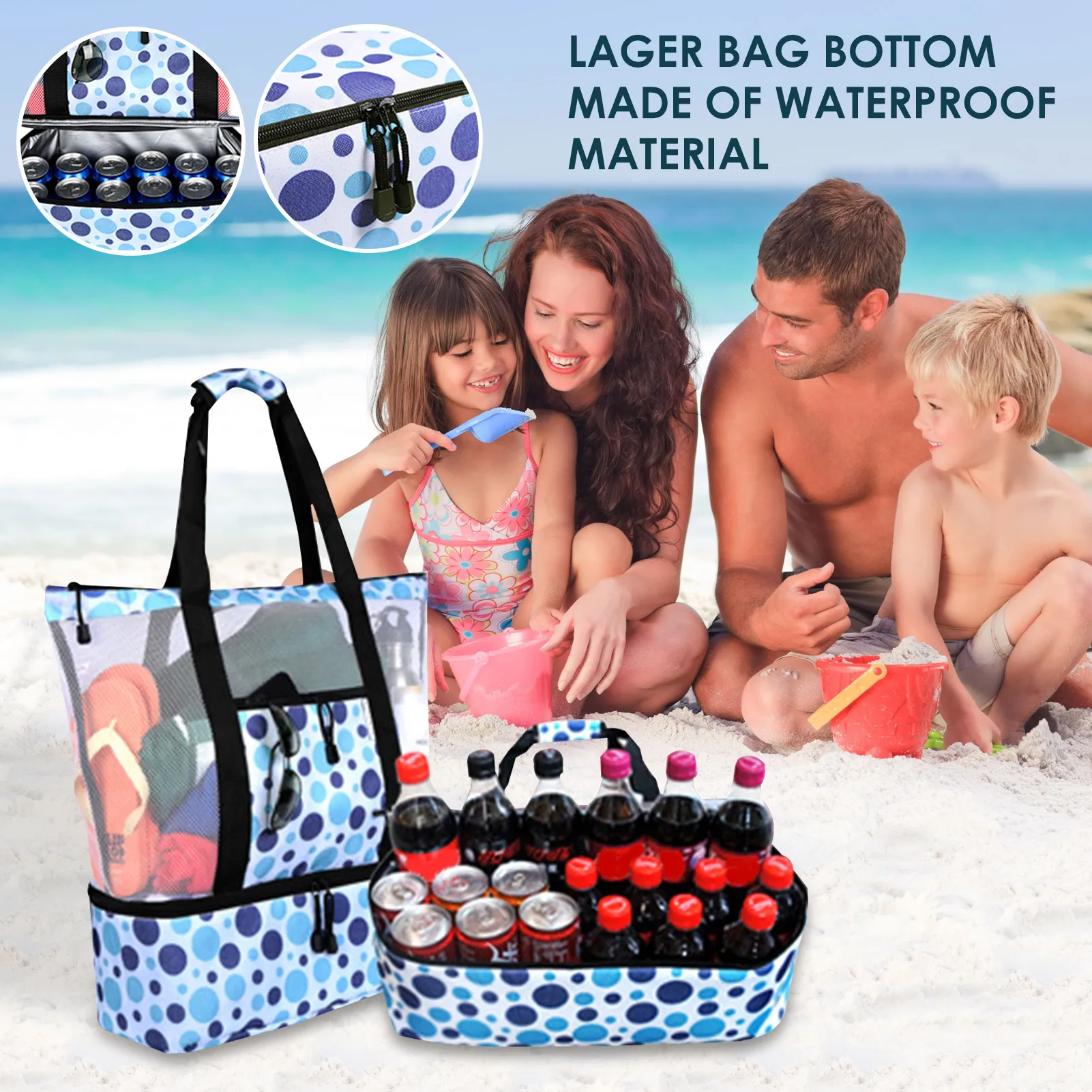 

Camping Beach Mesh Tote Bag Outdoor Portable Lunch Baging ​With Zipper Closure Bag Packing Organizer Waterproof Backpack