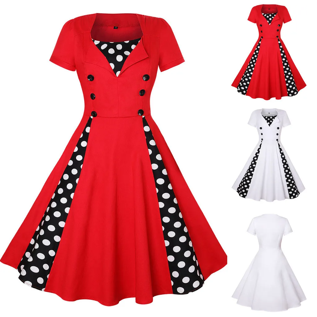Red Dresses For Woman Women Dot Swing Dress Vintage Rockabilly Casual Evening Party vestidos de fiesta noche 2020 | Женская одежда