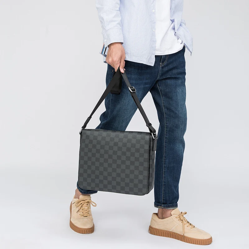 

Fashion Designer Plaid Leather PU Messenger Bags for Men Business Handbag Gentleman Single Shoulder Crossbody Bags Trendy 2021